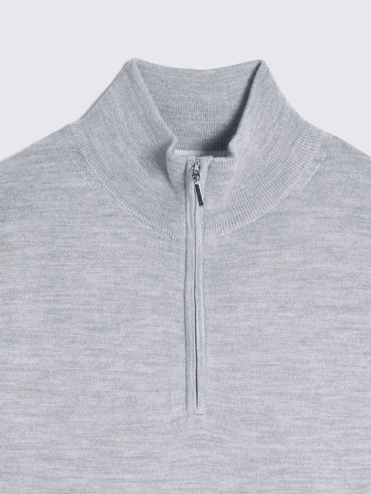 MOSS Light Grey Merino Blend Quarter Zip Jumper - Image 4 of 4