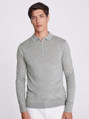 MOSS Grey Merino Blend Quarter Zip Polo Shirt - Image 1 of 5