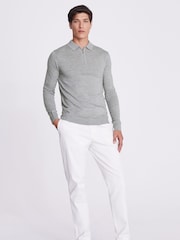 MOSS Grey Merino Blend Quarter Zip Polo Shirt - Image 2 of 5