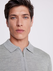 MOSS Grey Merino Blend Quarter Zip Polo Shirt - Image 3 of 5