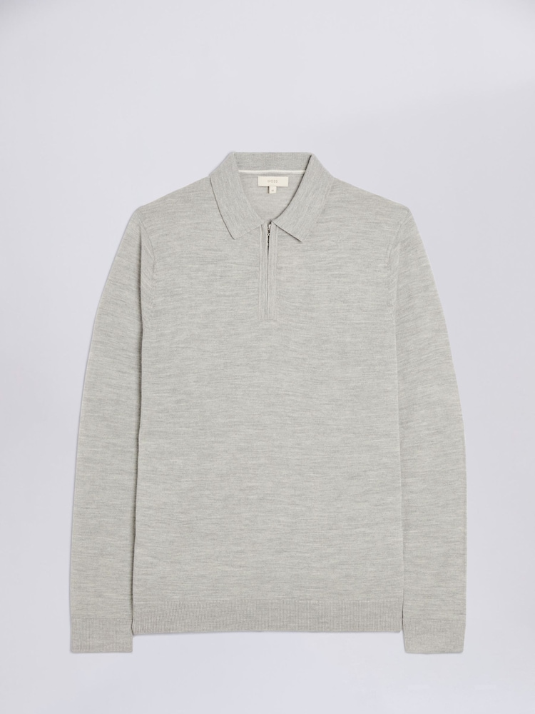 MOSS Grey Merino Blend Quarter Zip Polo Shirt - Image 4 of 5