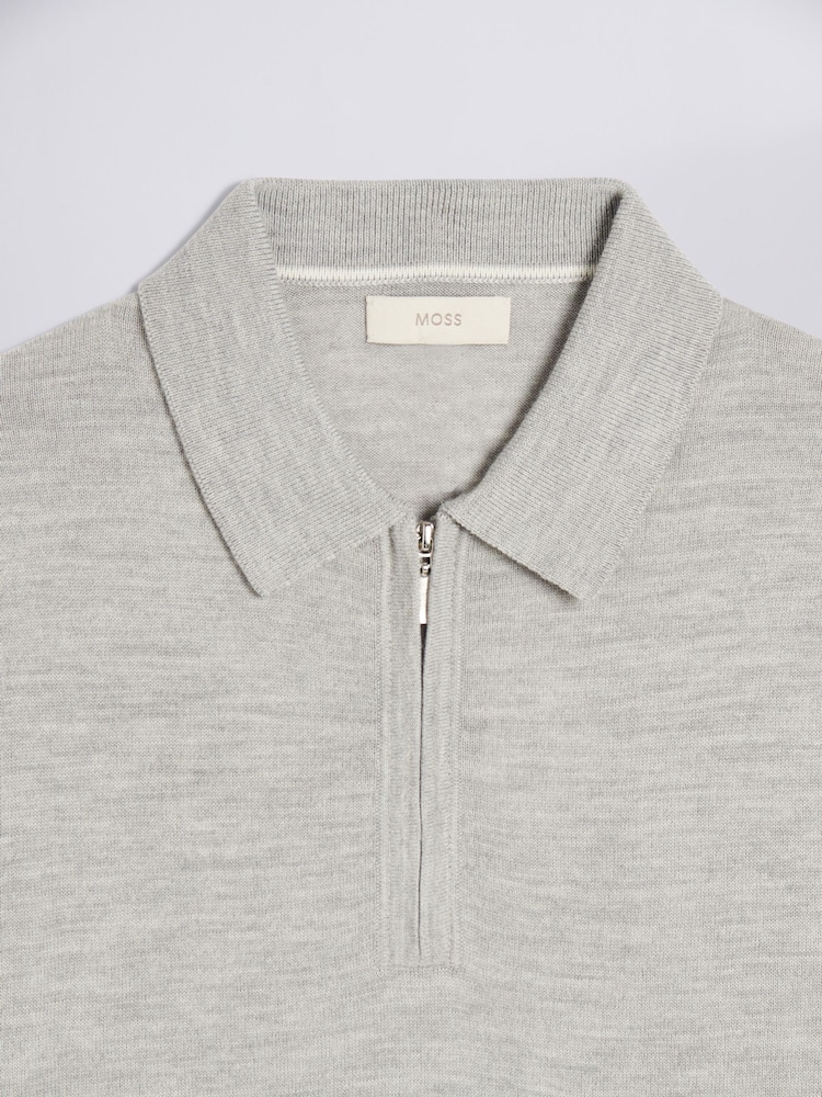 MOSS Grey Merino Blend Quarter Zip Polo Shirt - Image 5 of 5