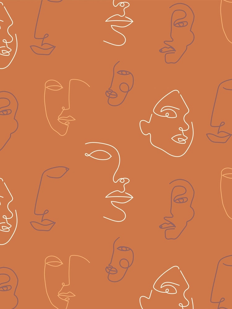 furn. Orange Kindred Abstract Faces Wallpaper - Image 1 of 1