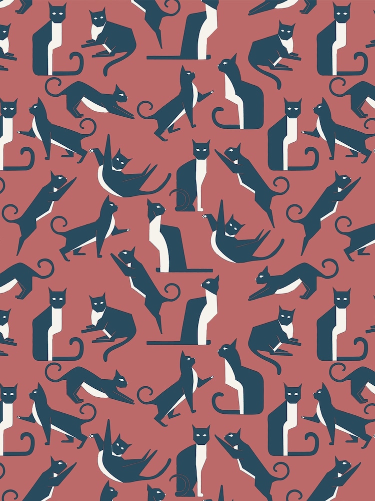 furn. Pink Geo Cat Printed Wallpaper - Image 1 of 1