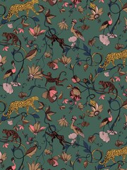 furn. Juniper Green Exotic Wildlings Tropical Wallpaper - Image 1 of 1