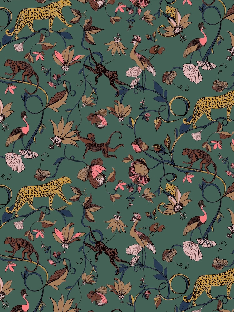 furn. Juniper Green Exotic Wildlings Tropical Wallpaper - Image 1 of 1