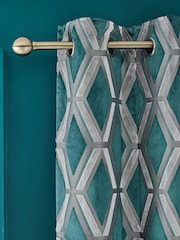 Teal Blue Collection Luxe Heavyweight Geometric Cut Velvet Lined Eyelet Curtains - Image 3 of 6