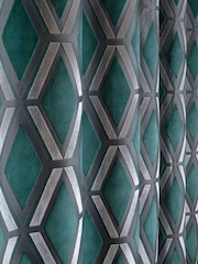 Teal Blue Collection Luxe Heavyweight Geometric Cut Velvet Lined Eyelet Curtains - Image 5 of 6