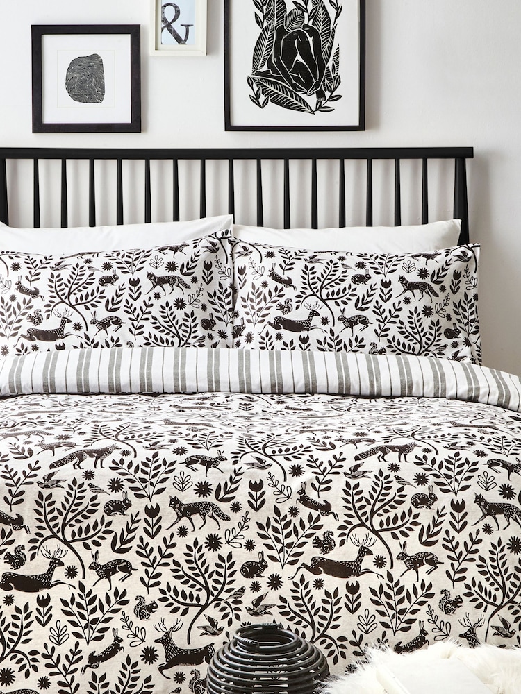 furn. Black Coal Skandi Woodland Brushed Winter Stag 100% Cotton Reversible Duvet Cover and Pillowcase Set - Image 1 of 3
