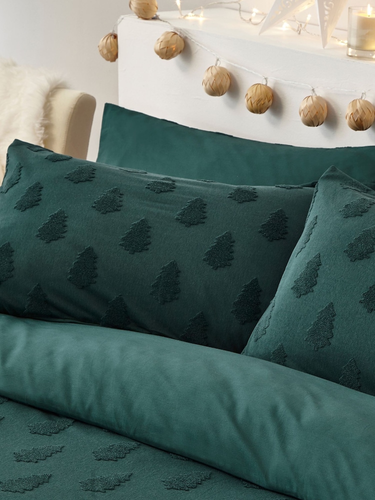 Furn Pine Green Pine Tufted Tree Festive 100% Cotton Christmas Duvet Cover and Pillowcase Set - Image 3 of 5