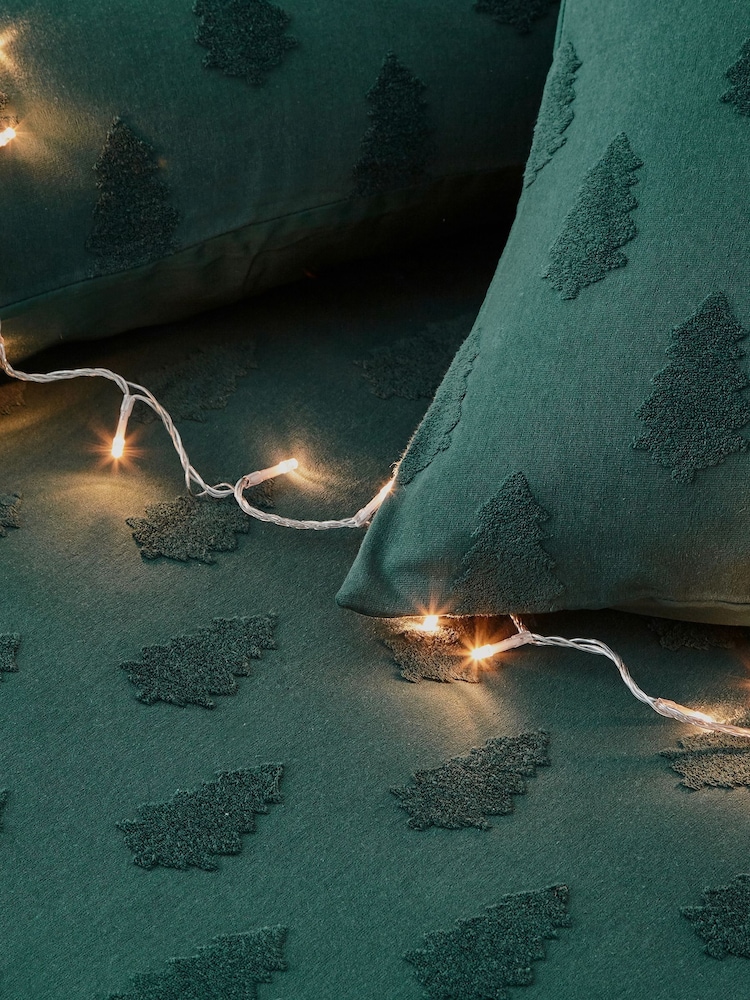 Furn Pine Green Pine Tufted Tree Festive 100% Cotton Christmas Duvet Cover and Pillowcase Set - Image 4 of 5