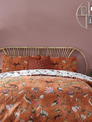 furn. Warm Sienna Rust Wildlings Tropical Reversible Duvet Cover and Pillowcase Set - Image 1 of 3