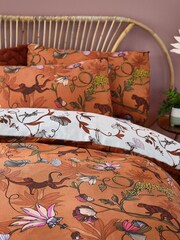 furn. Warm Sienna Rust Wildlings Tropical Reversible Duvet Cover and Pillowcase Set - Image 2 of 3