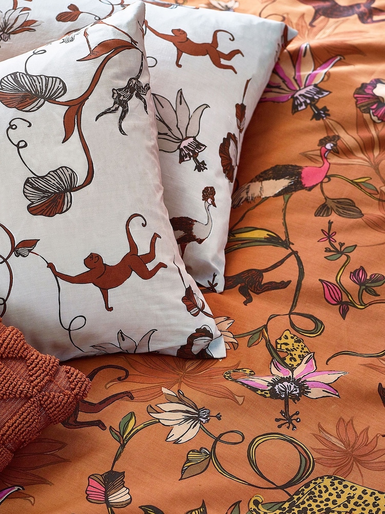 furn. Warm Sienna Rust Wildlings Tropical Reversible Duvet Cover and Pillowcase Set - Image 3 of 3