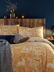 furn. Yellow Winter Woods Animal Reversible Christmas Duvet Cover and Pillowcase Set - Image 1 of 4