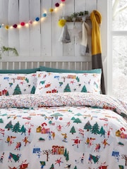 furn. White Christmas Together Festive Reversible Duvet Cover and Pillowcase Set - Image 1 of 4