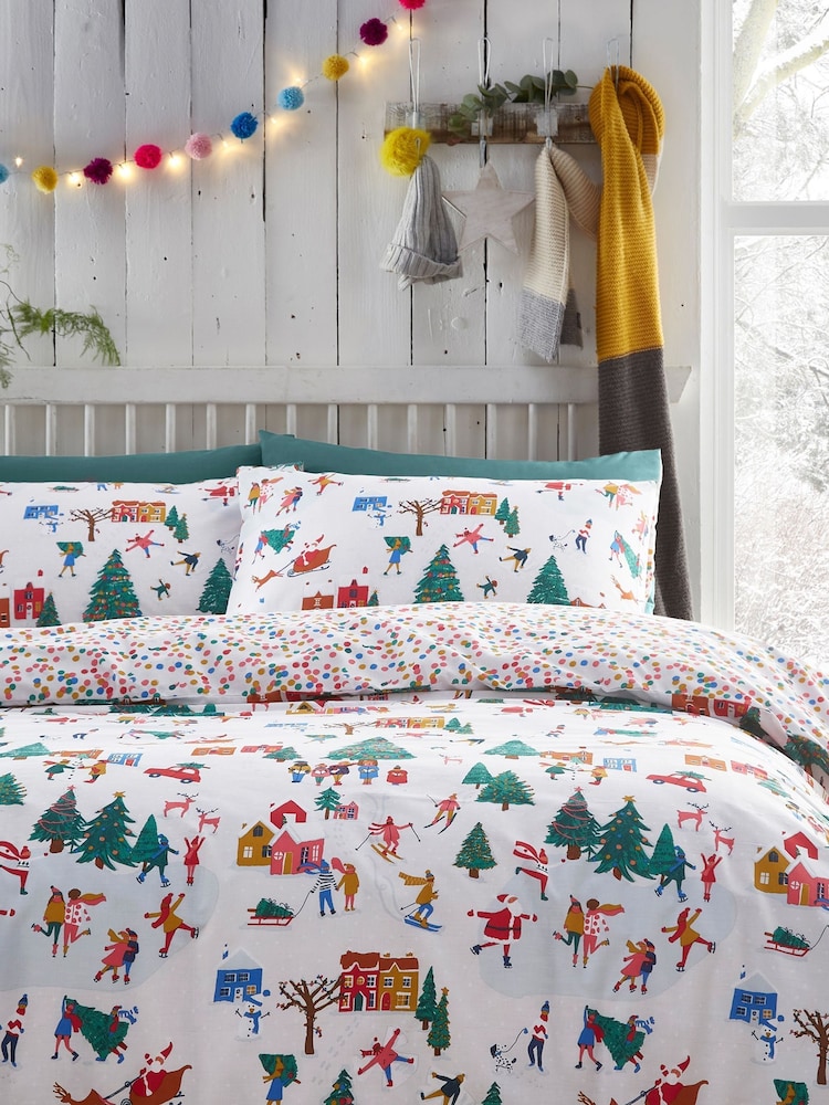 furn. White Christmas Together Festive Reversible Duvet Cover and Pillowcase Set - Image 1 of 4