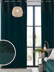 Bottle Green Velvet Quilted Hamilton Top Panel Eyelet Blackout/Thermal Curtains - Image 1 of 7