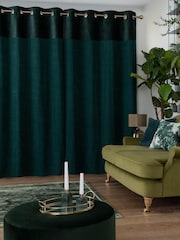 Bottle Green Velvet Quilted Hamilton Top Panel Eyelet Blackout/Thermal Curtains - Image 4 of 7