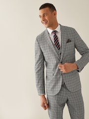 Grey/Brown Slim Fit Check Suit: Jacket - Image 2 of 9