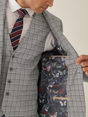 Grey/Brown Slim Fit Check Suit: Jacket - Image 4 of 9
