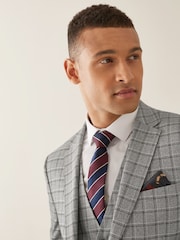 Grey/Brown Slim Fit Check Suit: Jacket - Image 6 of 9