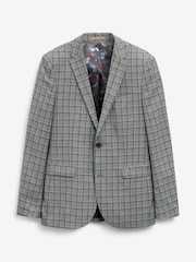 Grey/Brown Slim Fit Check Suit: Jacket - Image 7 of 9