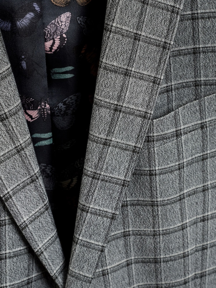 Grey/Brown Slim Fit Check Suit: Jacket - Image 9 of 9