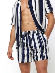 River Island Blue Elasticated Stripe Embroidery Swim Shorts - Image 1 of 4