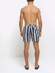 River Island Blue Elasticated Stripe Embroidery Swim Shorts - Image 3 of 4