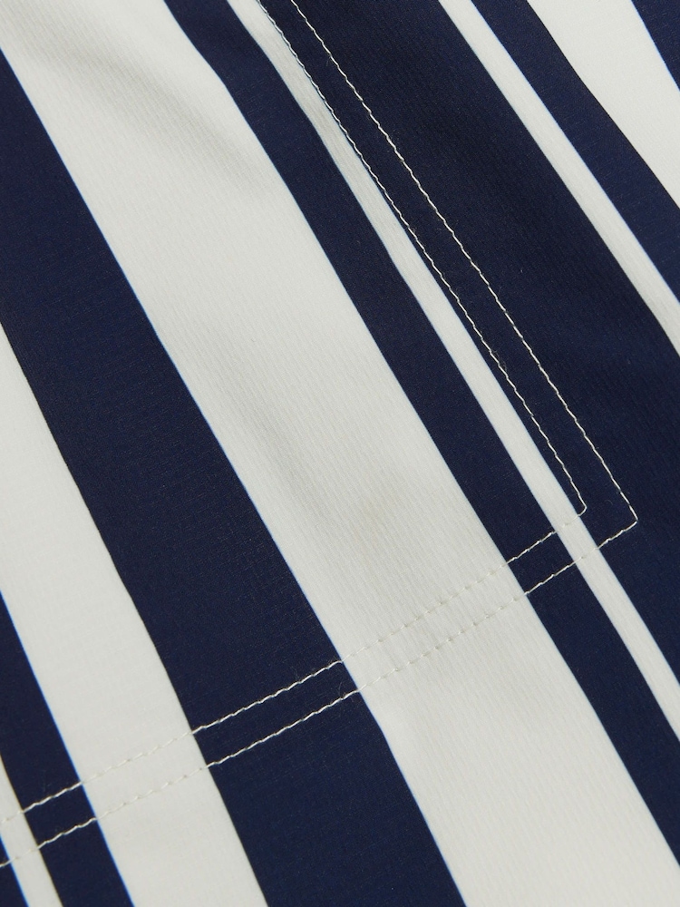 River Island Blue Elasticated Stripe Embroidery Swim Shorts - Image 4 of 4