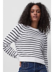 French Connection White Stripe Lillie Mozart 100% Cotton Crew Neck Jumper - Image 1 of 2
