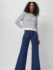 French Connection White Stripe Lillie Mozart 100% Cotton Crew Neck Jumper - Image 3 of 4