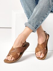Tan Brown Extra Wide Fit Forever Comfort® Crossover Leather Sandals - Image 1 of 1