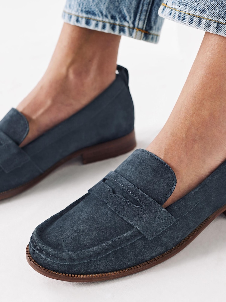 Navy Blue Suede Forever Comfort® Moccasin Loafers - Image 2 of 6