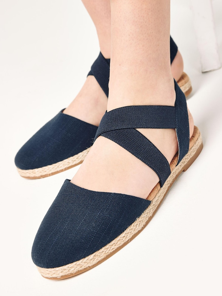 Navy Blue Regular/Wide Fit Espadrille Cross Over Flats - Image 2 of 6 Navy Blue Regular/Wide Fit Espadrille Cross Over Flats - Image 2 of 6