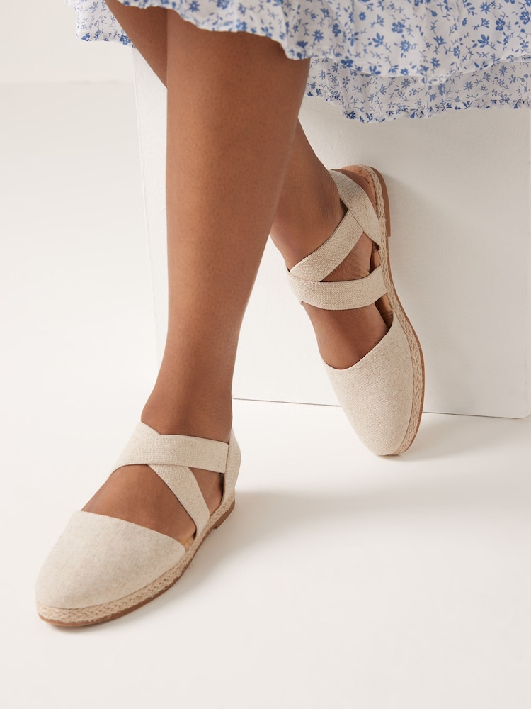 Natural Regular/Wide Fit Espadrille Cross Over Flats - Image 1 of 7 Natural Regular/Wide Fit Espadrille Cross Over Flats - Image 1 of 7