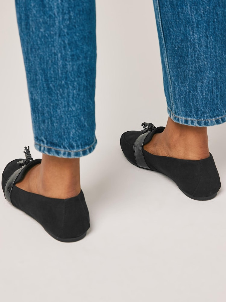 Black Material Mix Regular/Wide Fit Forever Comfort® Cleated Tassel Loafers - Image 2 of 7