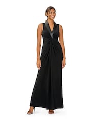 Adrianna Papell Black Jersey Tuxedo Gown - Image 1 of 5