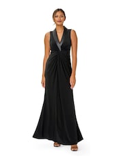 Adrianna Papell Black Jersey Tuxedo Gown - Image 3 of 5