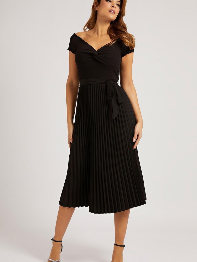 Guess Erynn Short Sleeve Pleated Midi Dress - Image 1 of 4