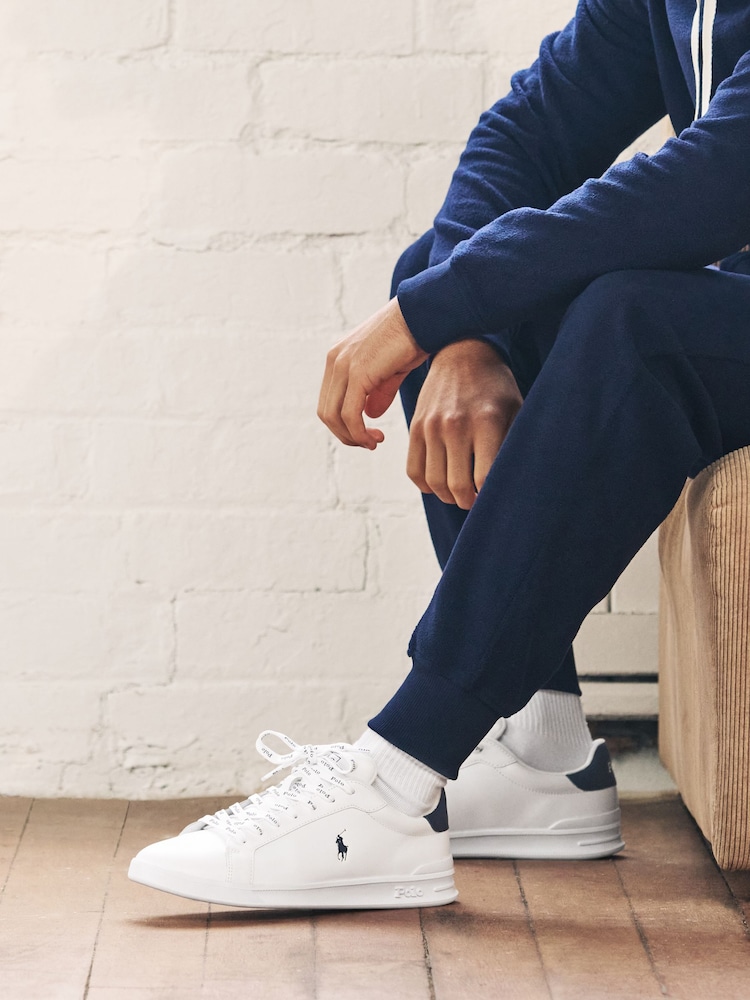 Polo Ralph Lauren White/Blue Leather Heritage Court II Trainers - Image 1 of 6