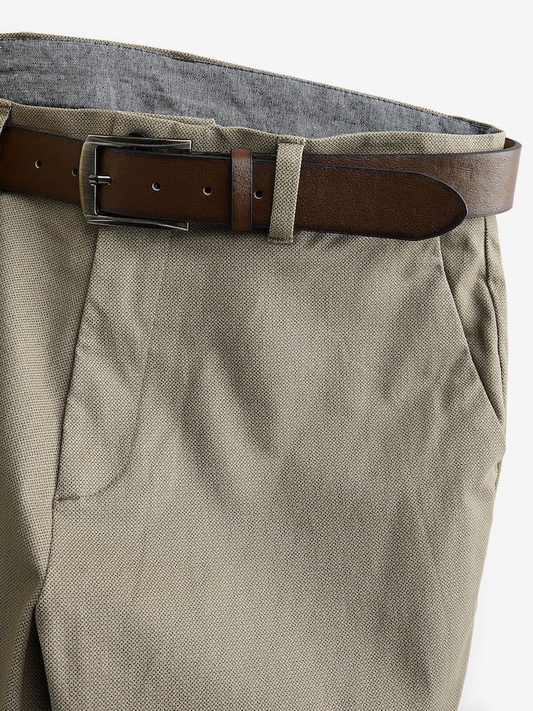 Stone Straight Fit Printed Belted Soft Touch Chino Trousers - Image 8 of 8 Stone Straight Fit Printed Belted Soft Touch Chino Trousers - Image 8 of 8