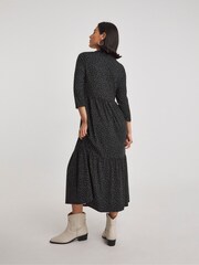 Simply Be Black Spot Supersoft Tiered Midi Dress - Image 2 of 5