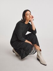 Simply Be Black Spot Supersoft Tiered Midi Dress - Image 3 of 5
