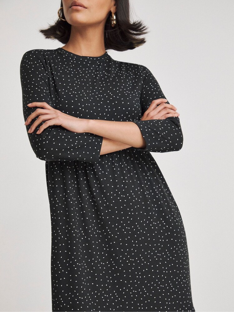 Simply Be Black Spot Supersoft Tiered Midi Dress - Image 5 of 5
