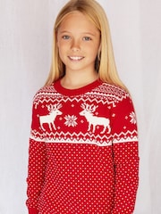The Little Tailor Kids Christmas 100% Cotton Reindeer Pattern Jumper - Image 1 of 5
