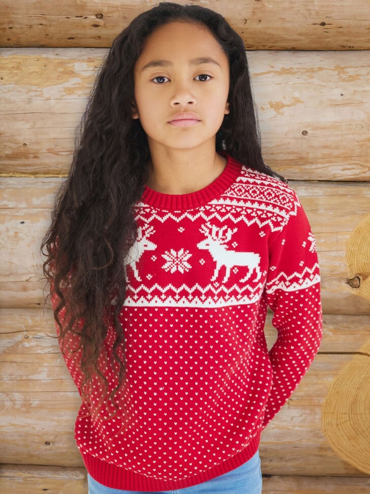 The Little Tailor Navy Christmas Reindeer Fairisle Pattern Jumper