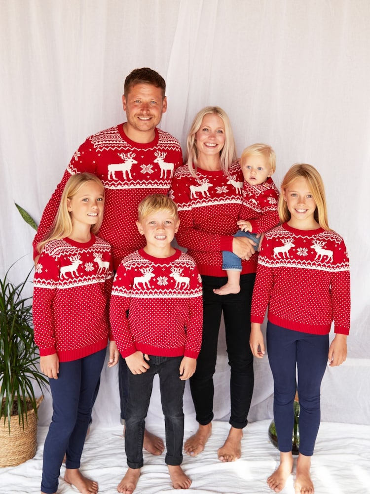 The Little Tailor Kids Christmas 100% Cotton Reindeer Pattern Jumper - Image 2 of 5