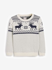 The Little Tailor Kids Christmas 100% Cotton Reindeer Pattern Jumper - Image 3 of 5